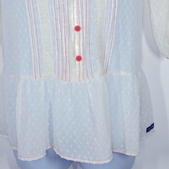 Matilda Jane Light the Way Pullover Tunic White Pink Sheer Lace Detail Blouse XS - Picture 8 of 15